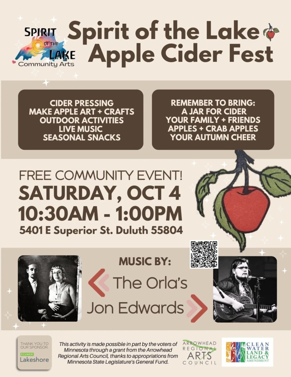 Flyer for October 4 2025 at Spirit of the Lake Community Arts - Apple Cider Fest
