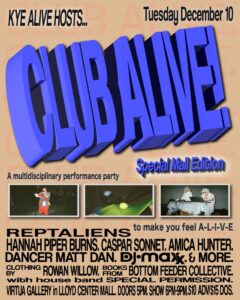 Flyer for Club Alive at Virtua Gallery - Dec 10 2024